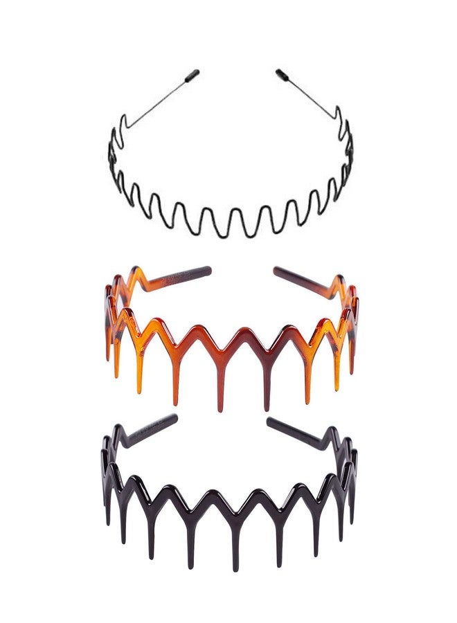 YMPEKA 3-Piece Hairband Set, Zig Zag & Wavy Design - Metal Headbands for Women, Unisex Hair Accessory, Fashion Headband with Teeth for Sports, Everyday Use & Hair Protection - Image 1